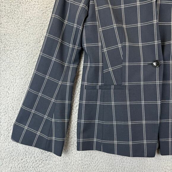 Banana Republic Blazer Womens 2 Navy Academia Preppy Business Plaid Windowpane - Picture 4 of 12